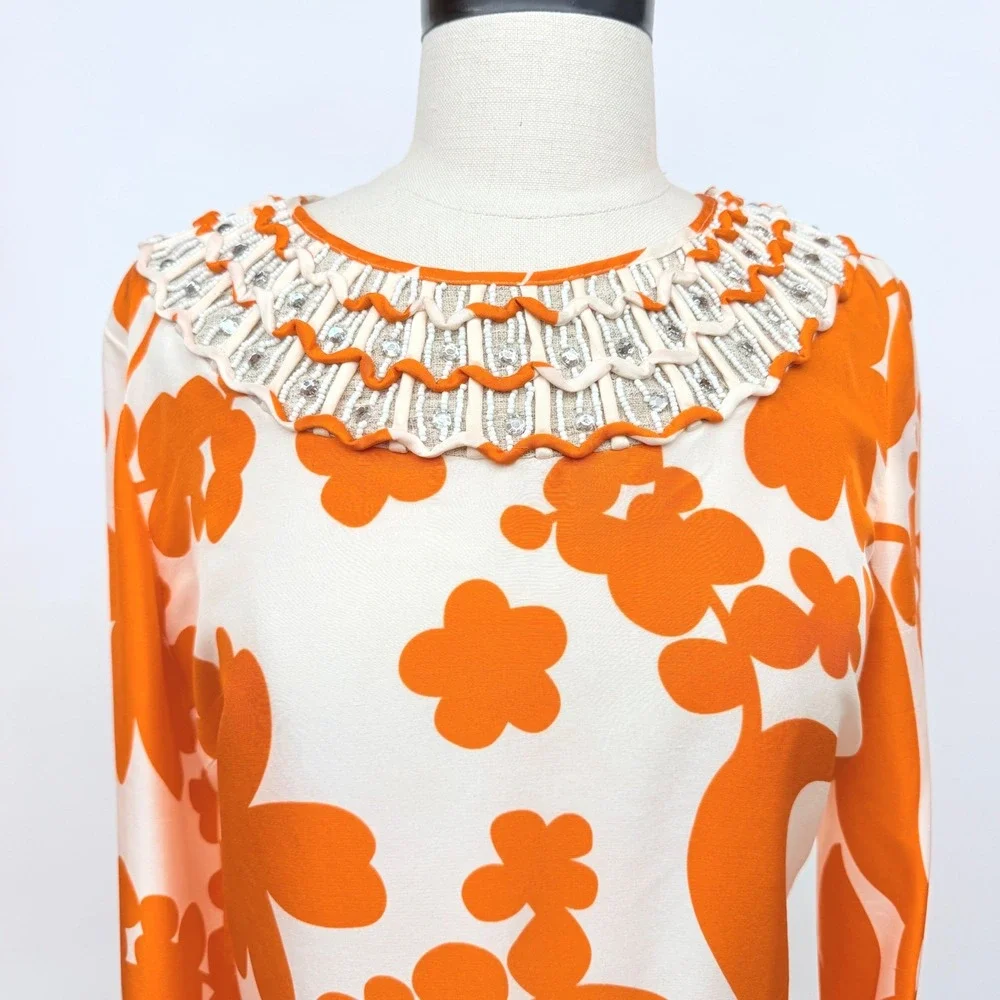 Tory Burch White and Orange Floral Mini Dress